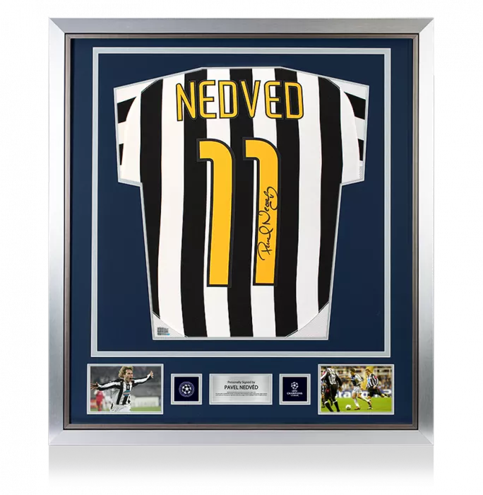 Pavel Nedved Official UEFA Champions League Back Signed and Framed Juventus 2003-04 Home Shirt