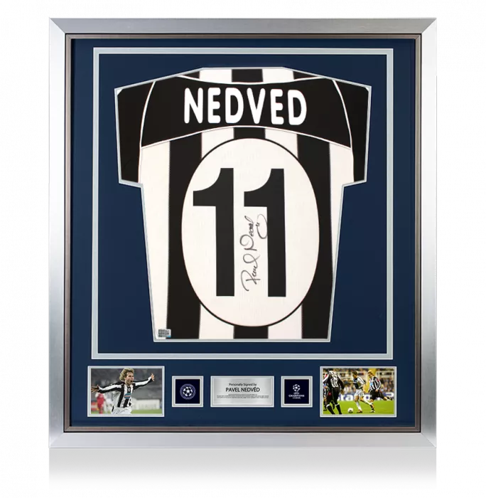 Pavel Nedved Official UEFA Champions League Back Signed and Framed Juventus 2002-03 Home Shirt