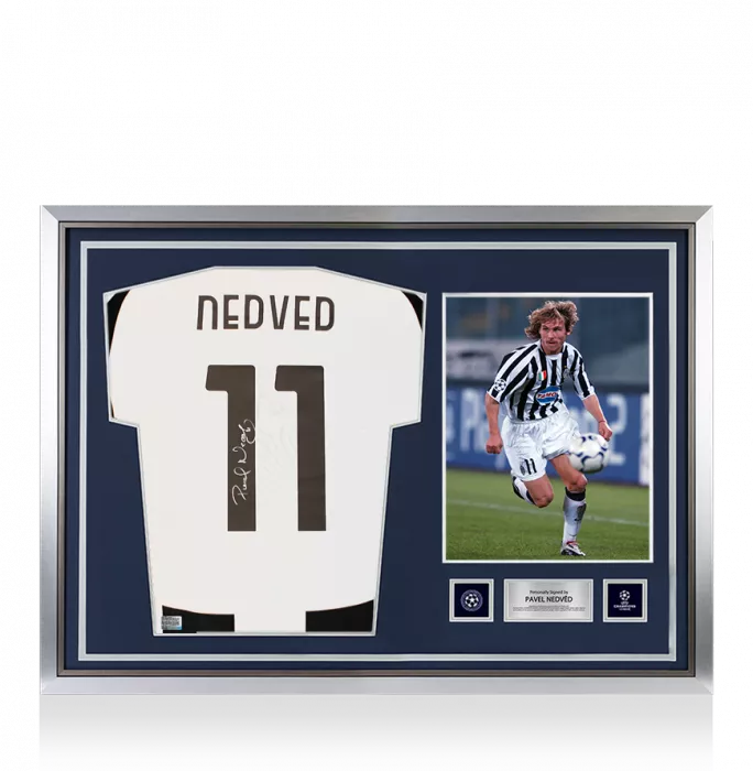 Pavel Nedved Official UEFA Champions League Back Signed and Hero Framed Juventus 2024-25 Home Shirt with Fan Style Numbers