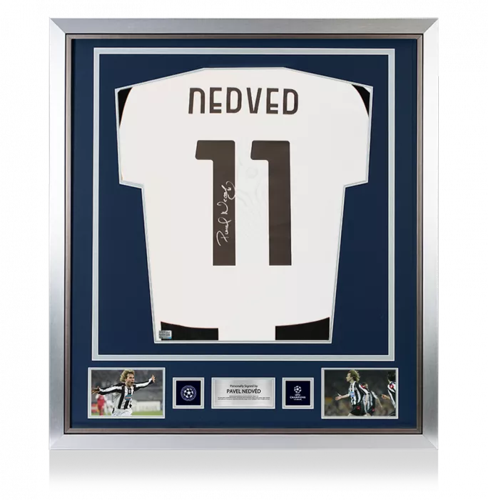 Pavel Nedved Official UEFA Champions League Back Signed and Framed Juventus 2024-25 Home Shirt with Fan Style Numbers