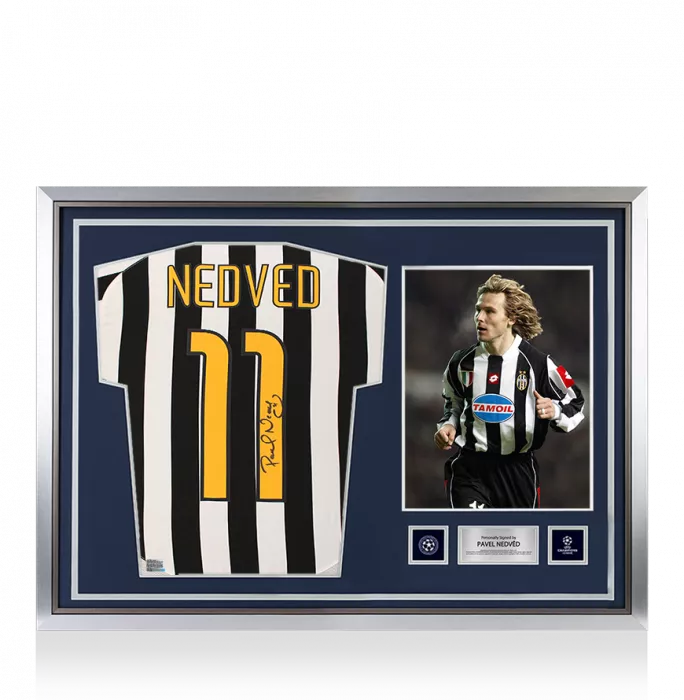 Pavel Nedved Official UEFA Champions League Back Signed and Hero Framed Juventus 2003-04 Home Shirt