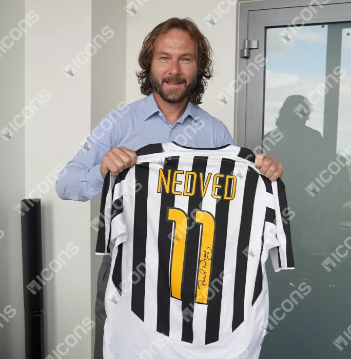 Pavel Nedved Official UEFA Champions League Back Signed And Framed Juventus 2003-04 Home Shirt