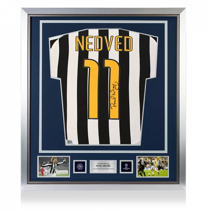 Pavel Nedved Official UEFA Champions League Back Signed and Framed Juventus 2003-04 Home Shirt