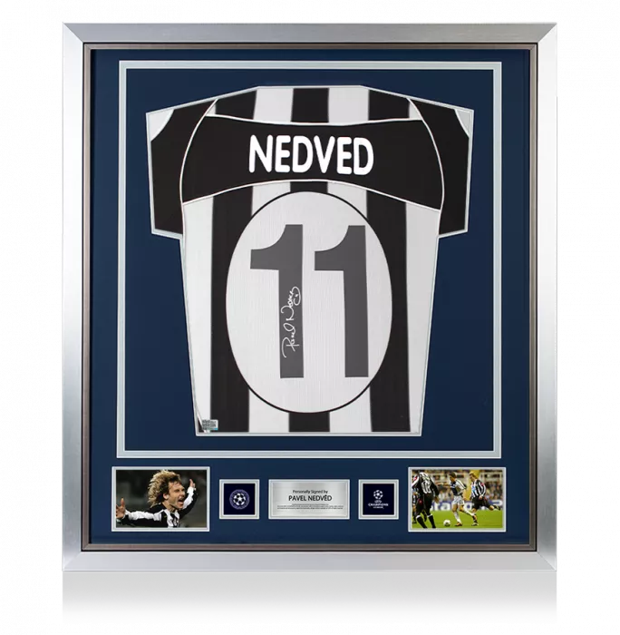 Pavel Nedved Official UEFA Champions League Back Signed and Framed Juventus 2002-03 Home Shirt with Fan Style Numbers