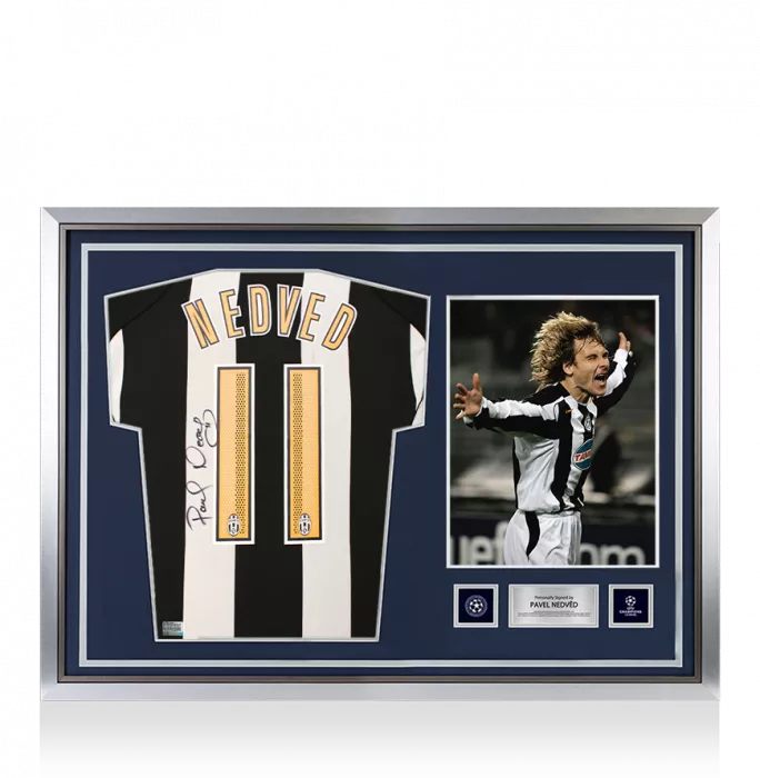 Pavel Nedved Official UEFA Champions League Back Signed and Hero Framed Juventus 2004-05 Home Shirt