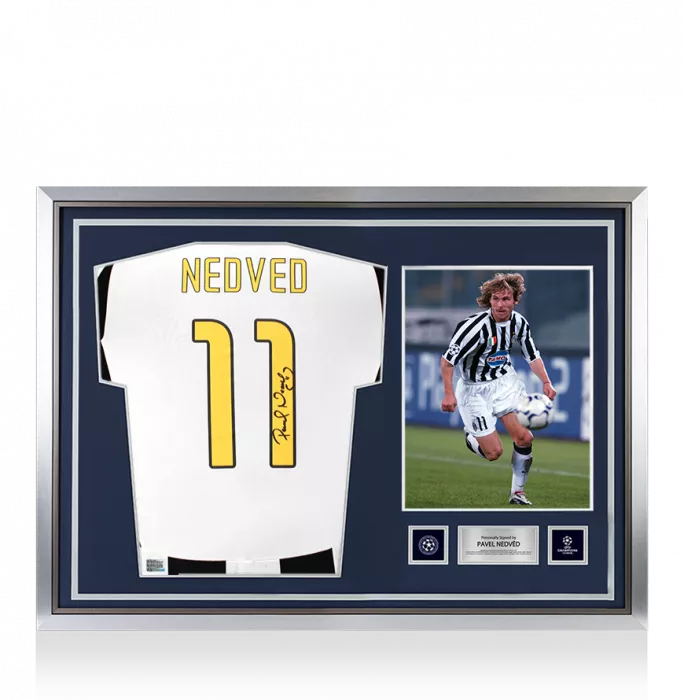 Pavel Nedved Official UEFA Champions League Signed and Hero Framed Juventus 2024-25 Home Shirt with Fan Style Numbers