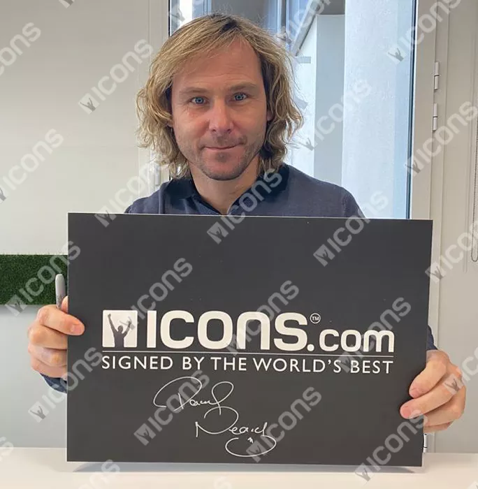 Pavel Nedved Official UEFA Europa League Signed Pink And White Adidas X 19.3 Boot In Acrylic Case