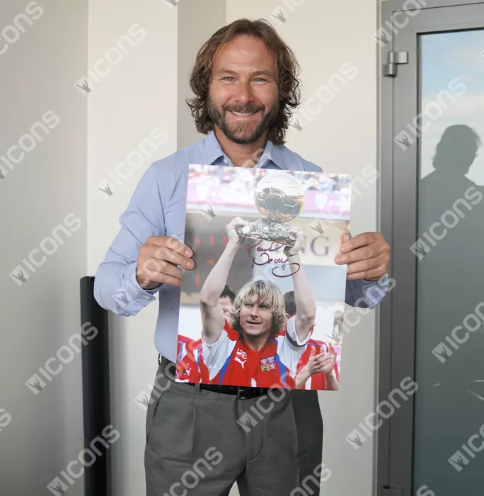 Pavel Nedved Signed Czech Republic Photo In Black Wooden Frame: 2003 Ballon D'Or Winner