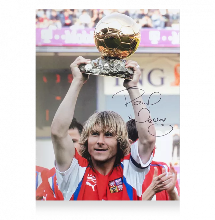 Pavel Nedved Signed Czech Republic Photo In Black Wooden Frame: 2003 Ballon D'Or Winner