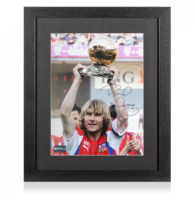 Pavel Nedved Signed Czech Republic Photo In Black Wooden Frame: 2003 Ballon d'Or Winner