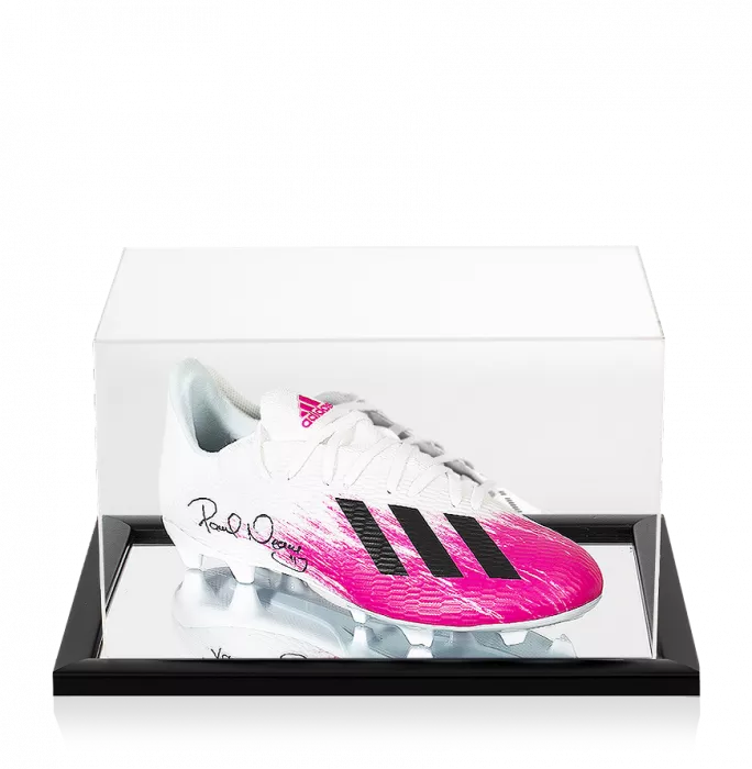 Pavel Nedved Signed Pink and White Adidas X 19.3 Boot In Acrylic Case