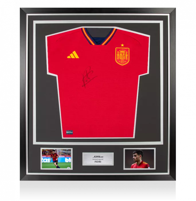 Pedri Front Signed Spain 2022 Home Shirt In Classic Frame