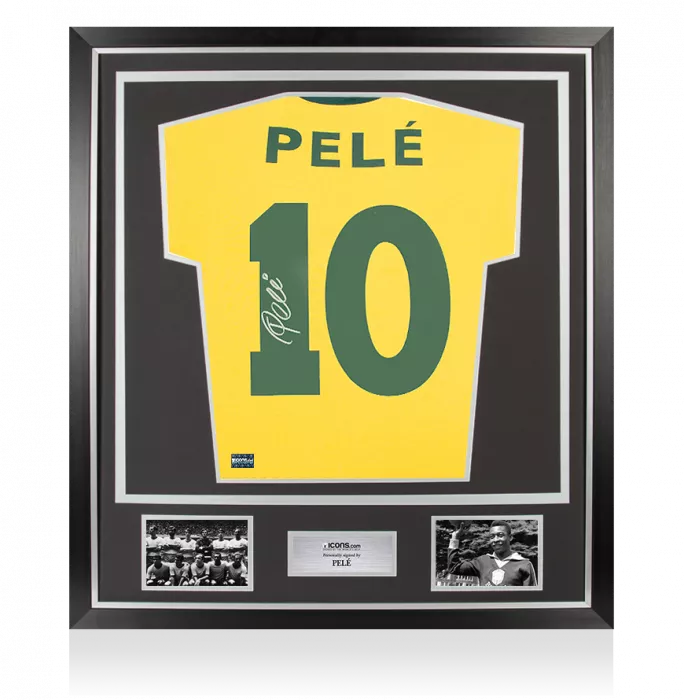 Pele Back Signed Brazil Retro Home Shirt In Classic Frame