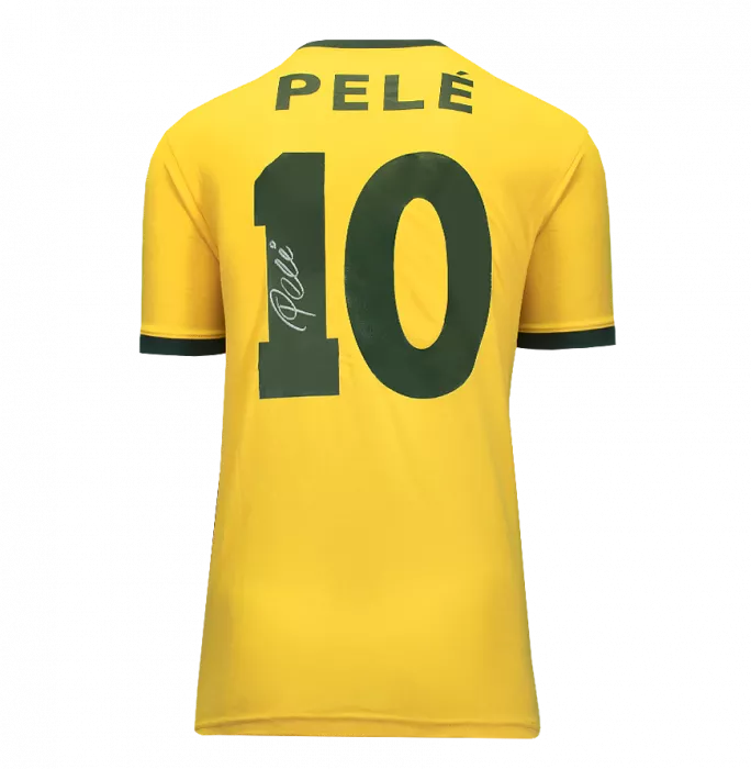 Pele Back Signed Brazil Retro Home Shirt In Hero Frame: Option 1