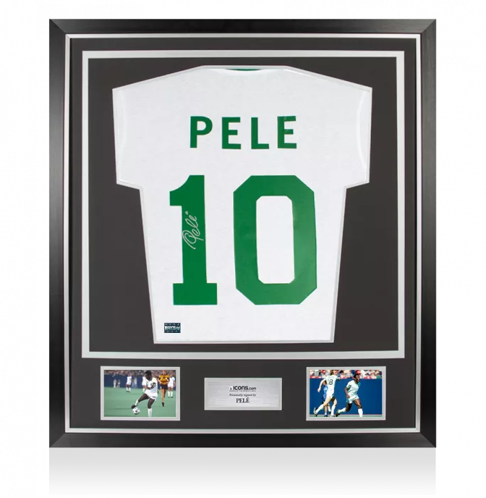 Pele Back Signed New York Cosmos Retro Shirt In Classic Frame