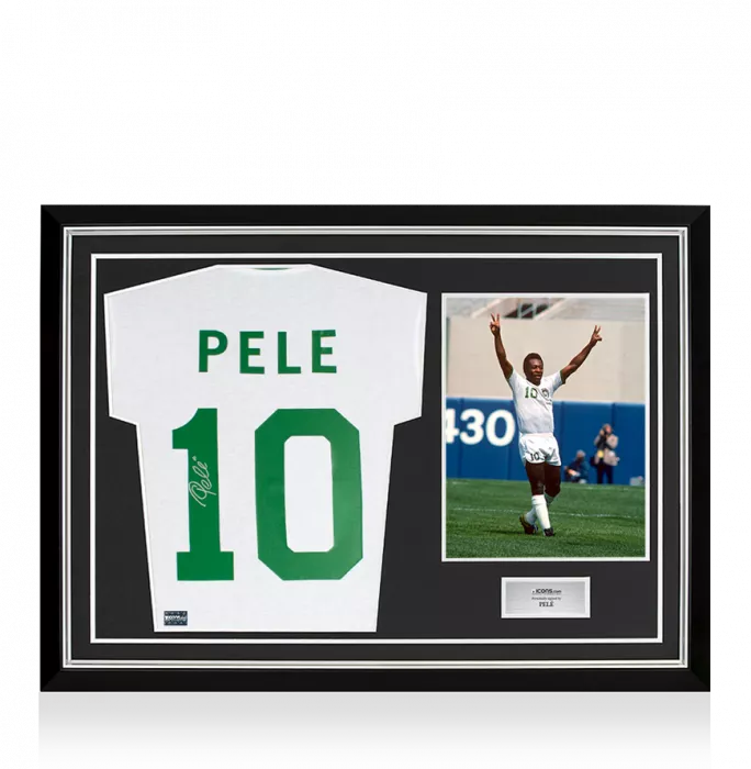 Pele Back Signed New York Cosmos Retro Shirt In Hero Frame: Option 1