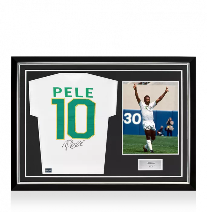 Pele Back Signed New York Cosmos Shirt In Hero Frame: Option 1