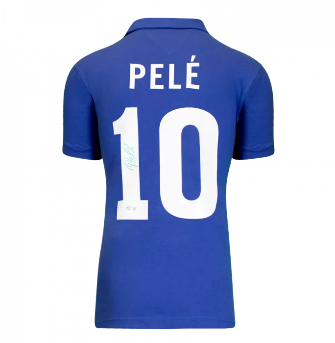 Pele Back Signed Retro Brazil Away Shirt In Classic Frame