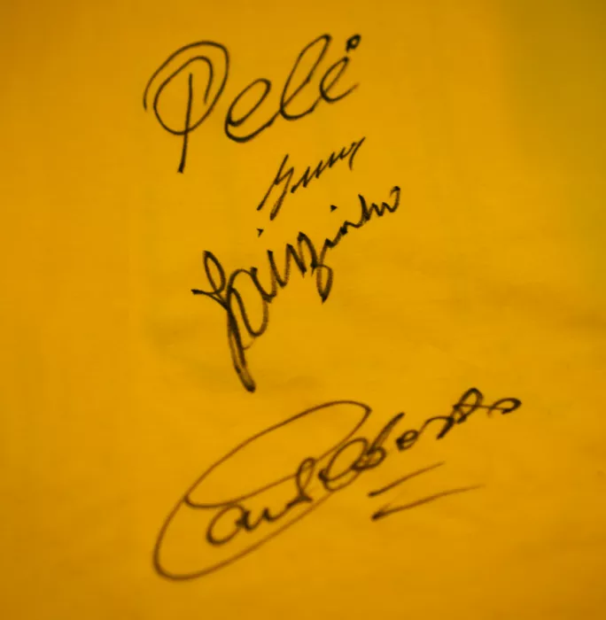 Pele Gerson Jairzinho And Carlos Alberto Official 1970 FIFA World Cup™ Signed And Hero Framed Brazil 1970 Retro Shirt