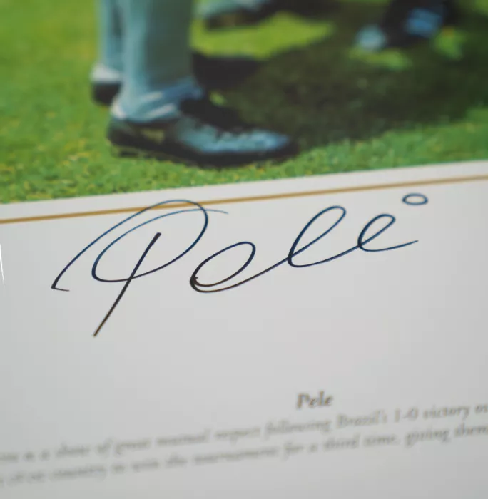 Pele Signed Brazil Photo: Swapping Shirts With Bobby Moore