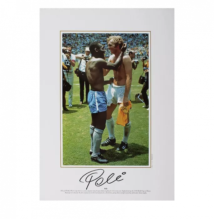 Pele Signed Brazil Photo: Swapping Shirts With Bobby Moore