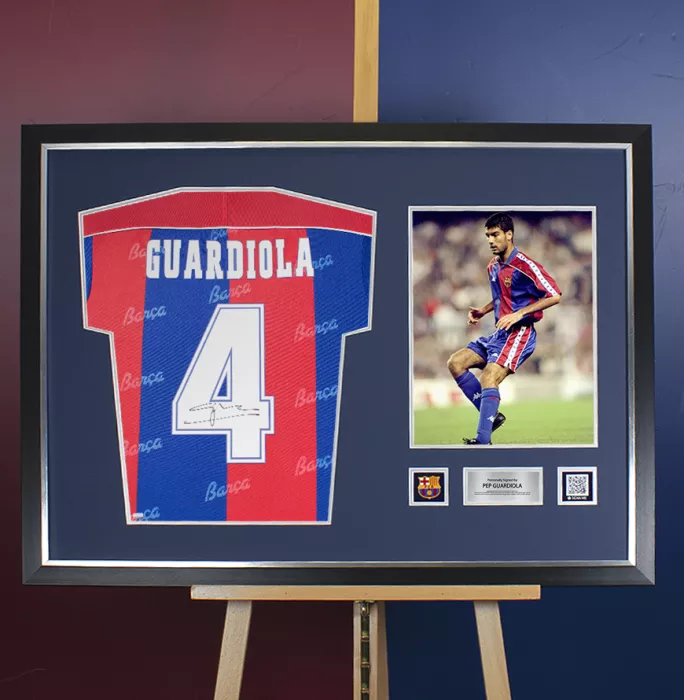 Pep Guardiola Official FC Barcelona Back Signed And Framed 1994 Home Shirt