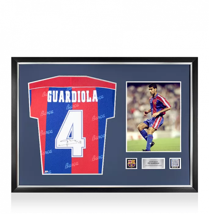 Pep Guardiola Official FC Barcelona Back Signed and Framed 1994 Home Shirt