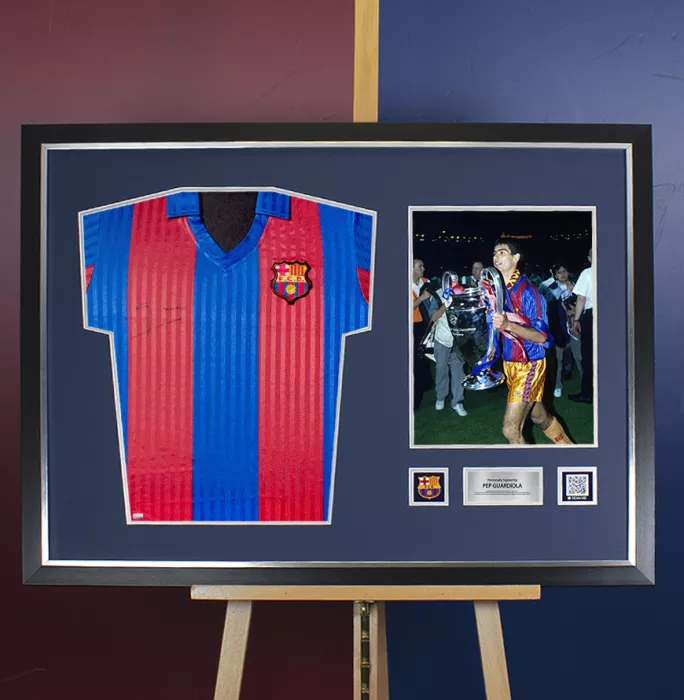 Pep Guardiola Official FC Barcelona Front Signed And Framed 1992 Home Shirt