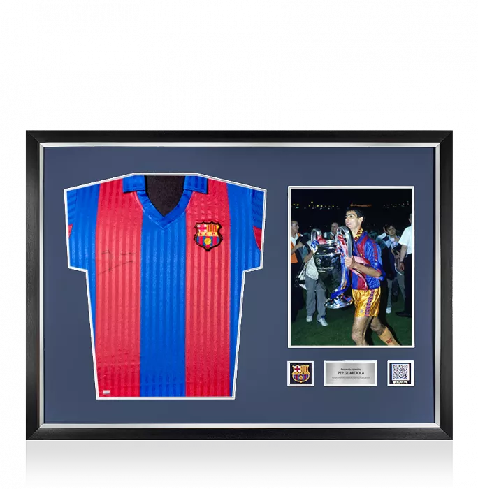 Pep Guardiola Official FC Barcelona Front Signed and Framed 1992 Home Shirt