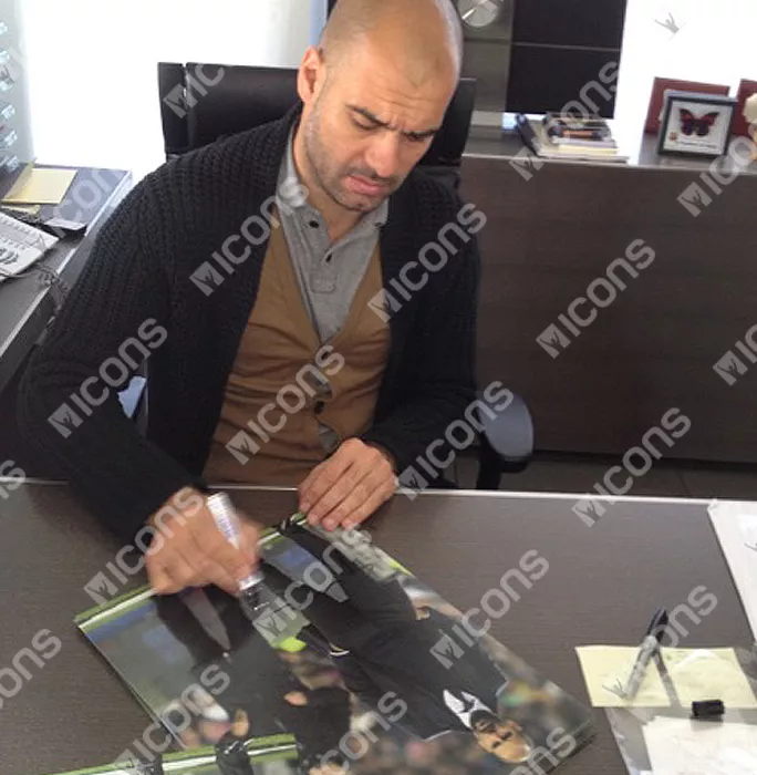 Pep Guardiola Signed Photo In Black Wooden Frame: Touchline Prowl