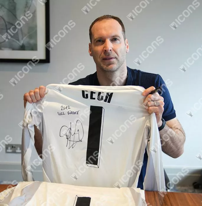 Petr Cech Back Signed Adidas TIRO Goalkeeper Shirt: UEFA Champions League 2012 Winner Inscription In Classic Frame
