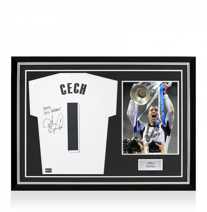 Petr Cech Back Signed Adidas TIRO Goalkeeper Shirt: UEFA Champions League 2012 Winner Inscription In Hero Frame: Option 1