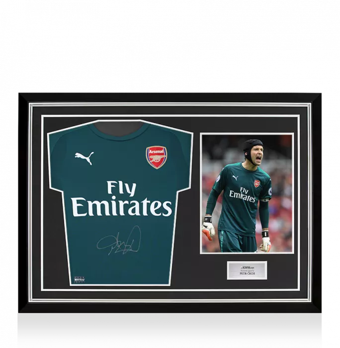 Petr Cech Signed Arsenal 2017-18 Goalkeeper Shirt In Hero Frame: Option 1