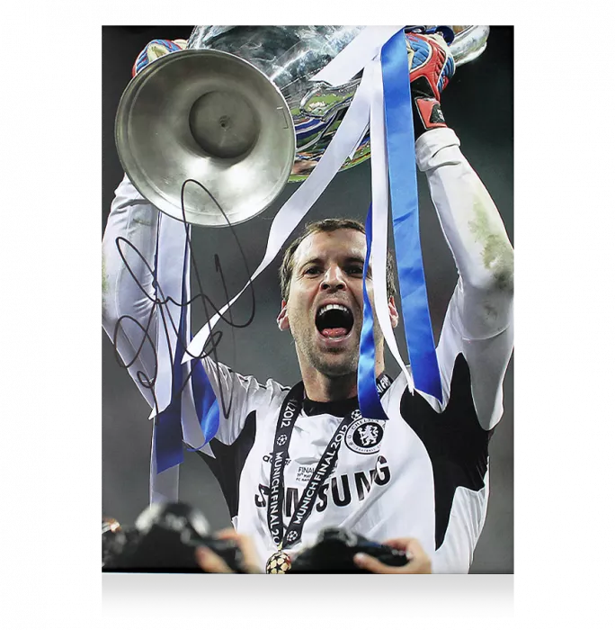 Petr Cech Signed Chelsea Photo In Black Wooden Frame: 2012 UEFA Champions League Winner