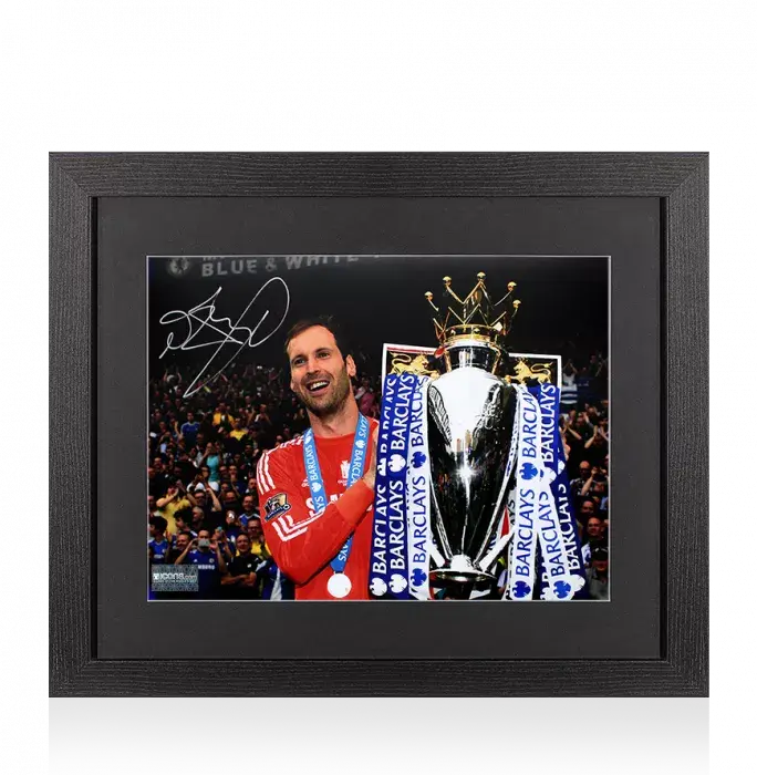 Petr Cech Signed Chelsea Photo In Black Wooden Frame: 2014-15 Premier League Winner