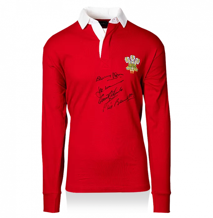 Phil Bennett JPR Williams Gareth Edwards & Barry John Signed Wales Rugby Shirt