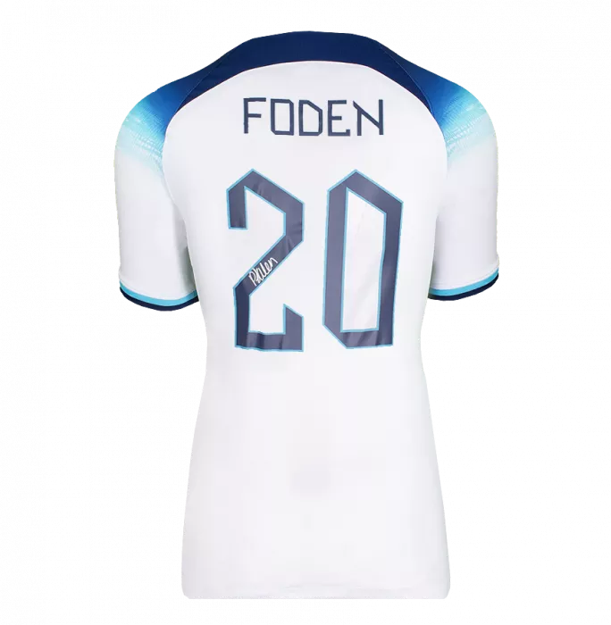 Phil Foden Back Signed England 2022-23 Home Shirt In Hero Frame: Option 1
