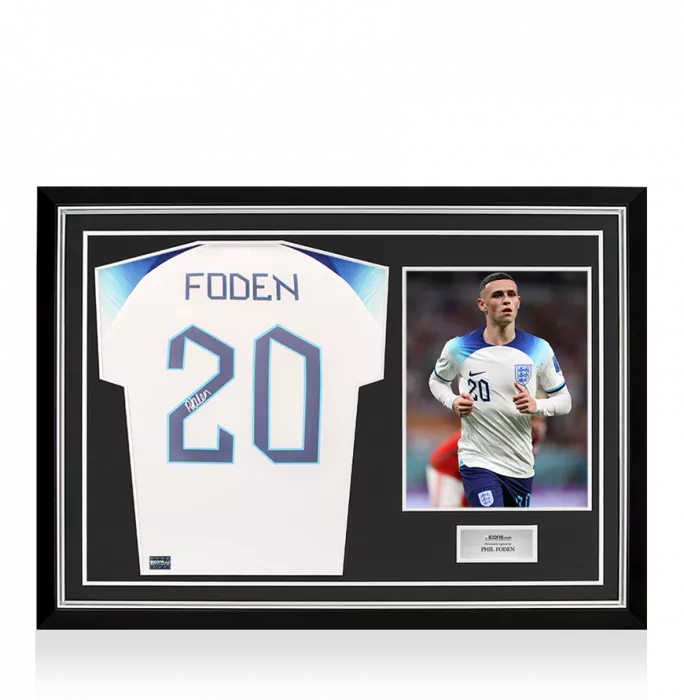 Phil Foden Back Signed England 2022-23 Home Shirt In Hero Frame: Option 1