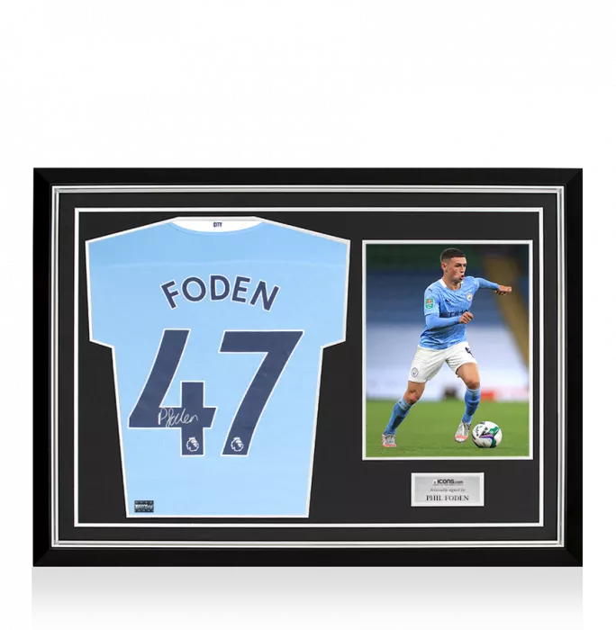 Phil Foden Back Signed Manchester City 2020-21 Home Shirt Home Shirt In Hero Frame: Option 1