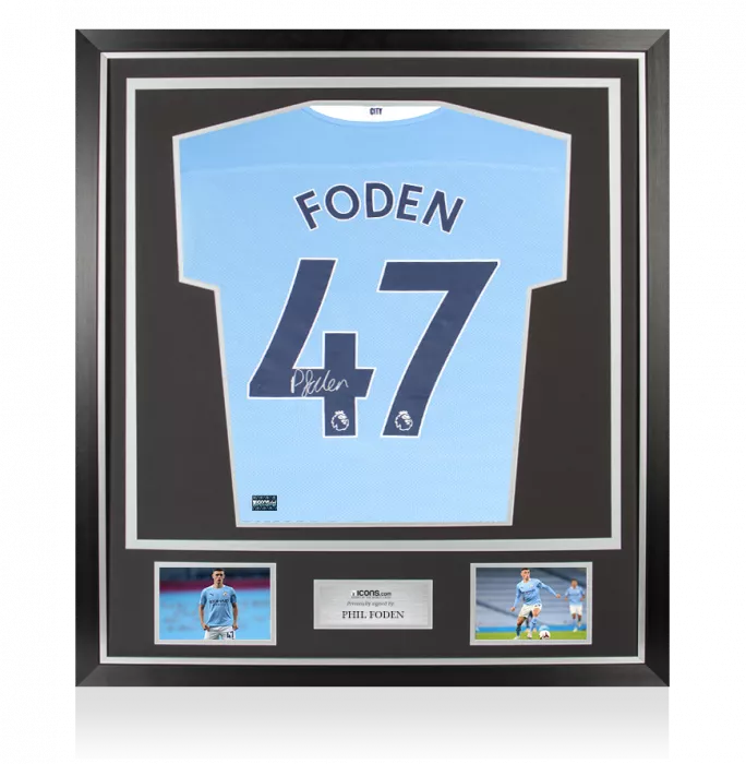 Phil Foden Back Signed Manchester City 2020-21 Home Shirt In Classic Frame