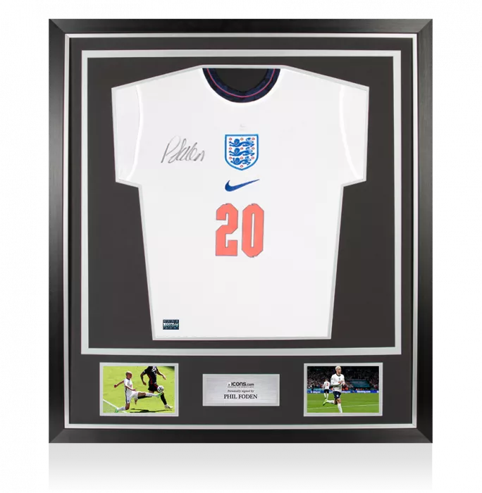 Phil Foden Front Signed England 2020 Home Shirt In Classic Frame