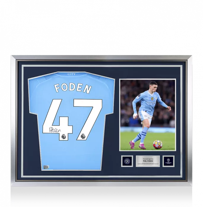 Phil Foden Official UEFA Champions League Back Signed and Hero Framed Manchester City 2023-24 Home Shirt