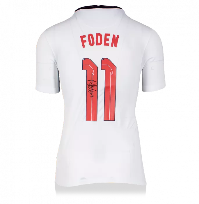 Phil Foden Signed England 2020 Home Shirt With Fan Style Numbers