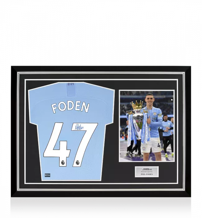 Phil Foden Signed Manchester City 2019-20 Home Shirt In Hero Frame: Option 1