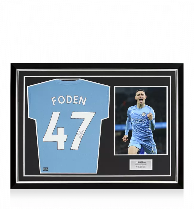 Phil Foden Signed Manchester City 2021-22 Home Shirt In Hero Frame: Option 1