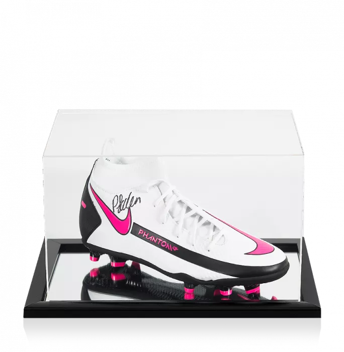 Phil Foden Signed White Nike Phantom Boot In Acrylic Case