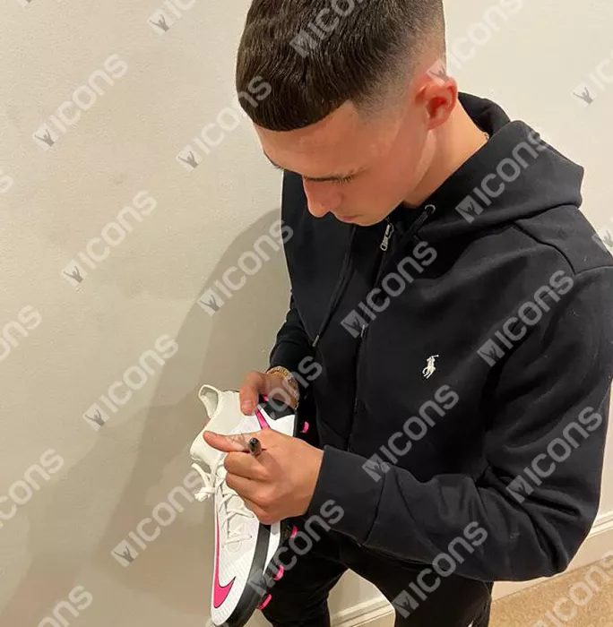 Phil Foden Signed White Nike Phantom Boot In Bubble Frame: Option 1