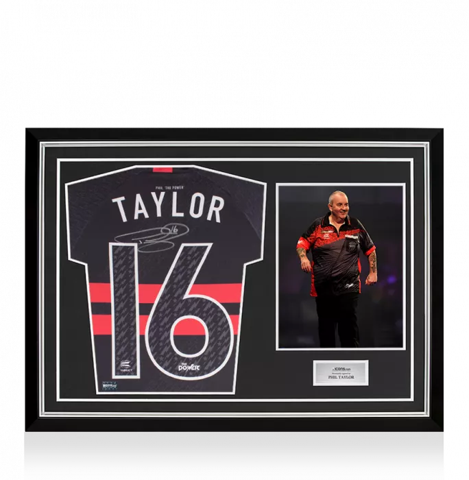 Phil Taylor Front Signed Darts Shirt In Hero Frame: Option 1