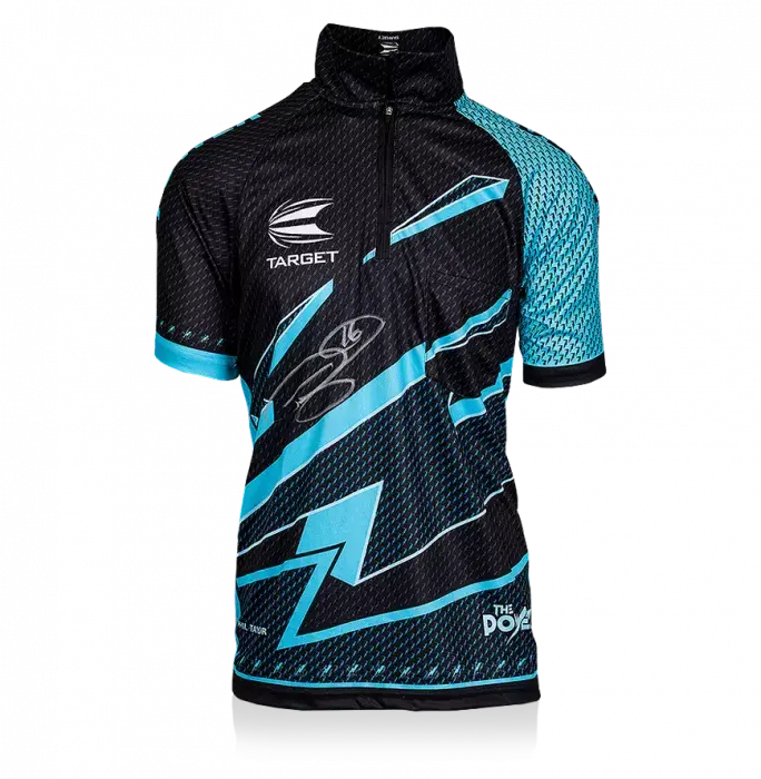 Phil 'The Power' Taylor Signed Blue And Black Darts Shirt