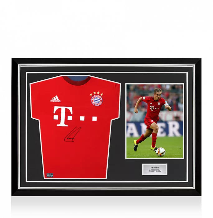 Philipp Lahm Front Signed FC Bayern Munich 2015-16 Home Shirt In Hero Frame: Option 1